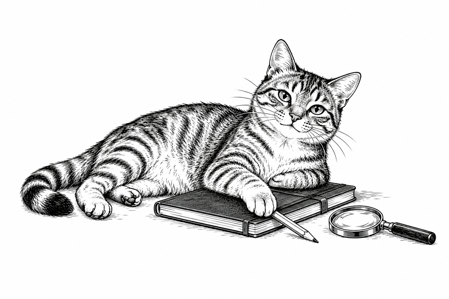 Un chat garde le carnet de l’inspecteur